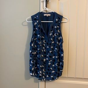 Loft sleeveless blouse large petite in blue cream black